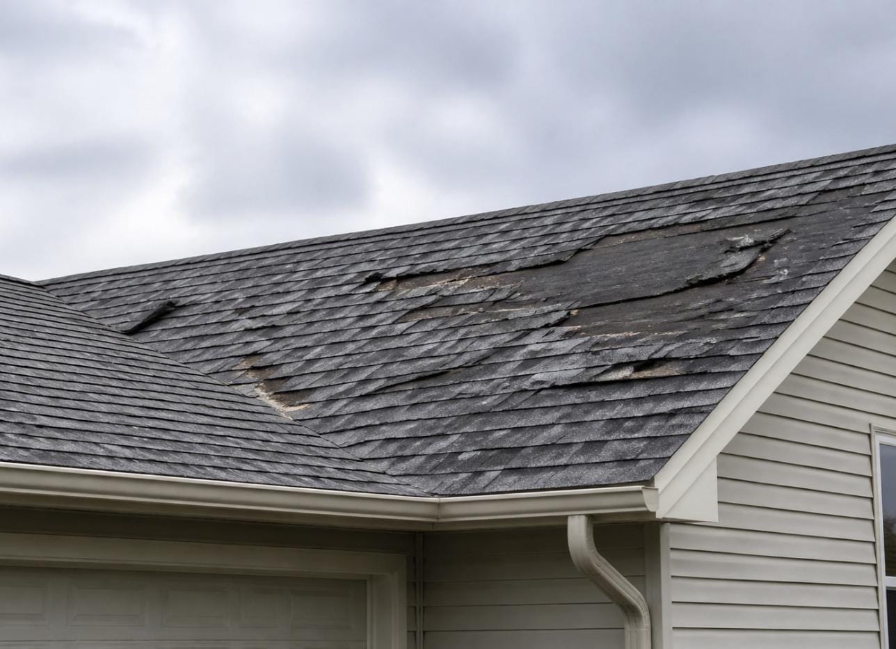 Storm damaged roof and insurance claim